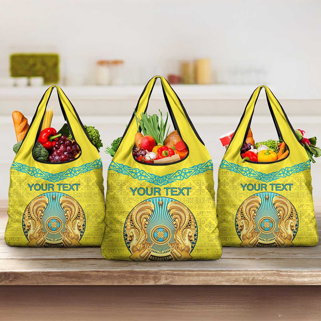 Personalized Kazakhstan Emblem Grocery Bag Kazakh Pattern