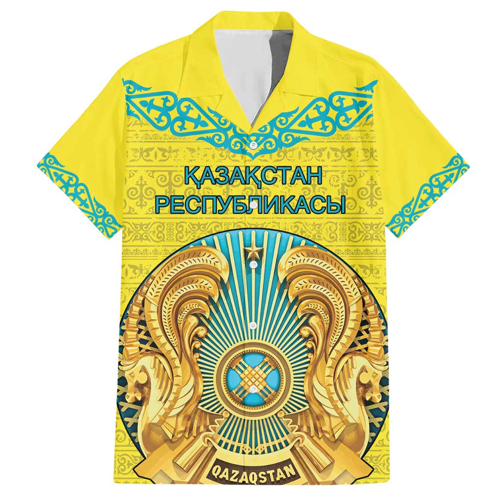 Personalized Kazakhstan Emblem Hawaiian Shirt Kazakh Pattern