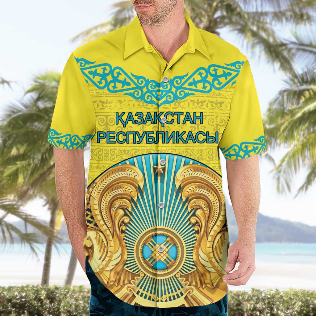 Personalized Kazakhstan Emblem Hawaiian Shirt Kazakh Pattern