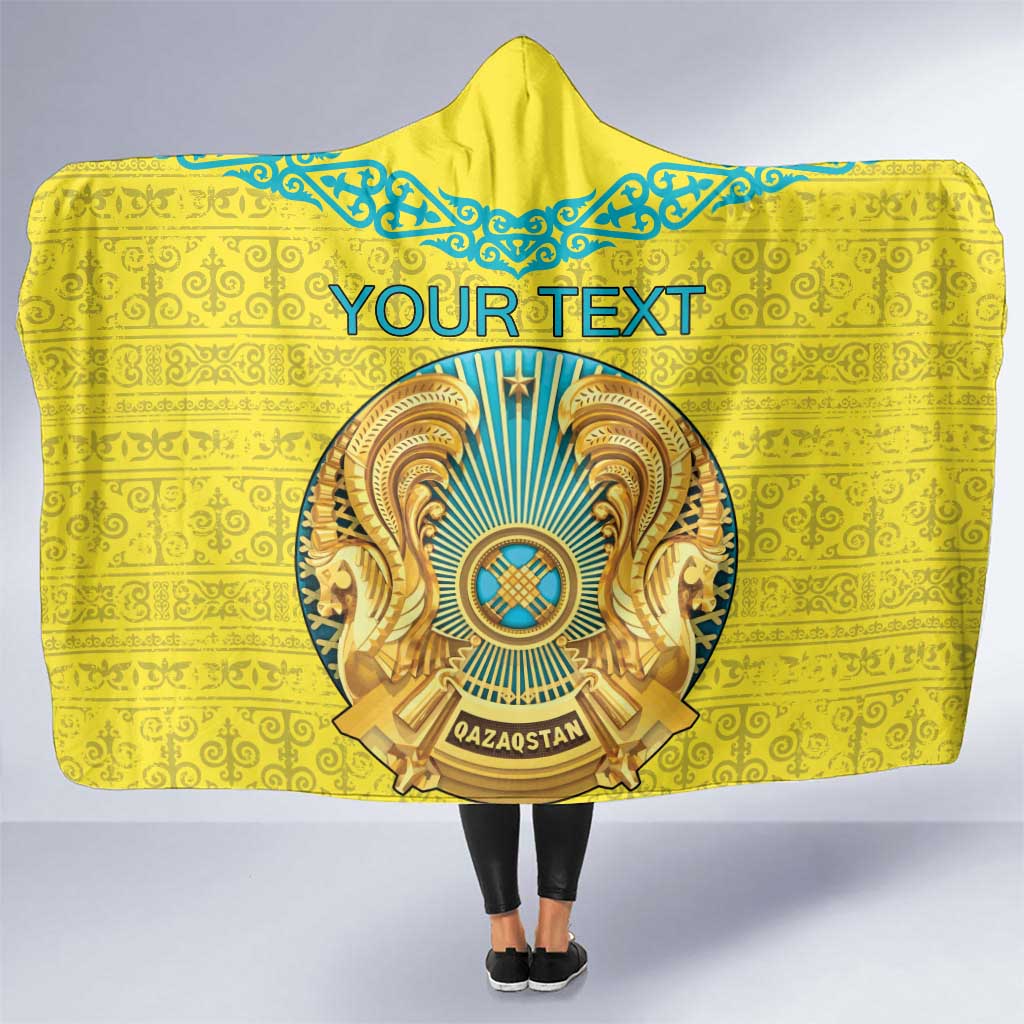 Personalized Kazakhstan Emblem Hooded Blanket Kazakh Pattern