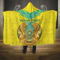Personalized Kazakhstan Emblem Hooded Blanket Kazakh Pattern