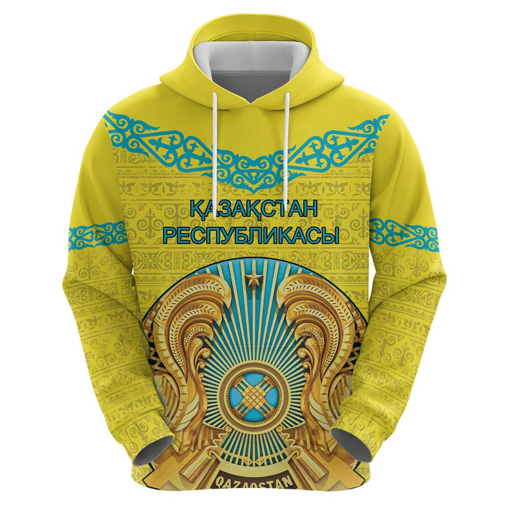 Personalized Kazakhstan Emblem Hoodie Kazakh Pattern