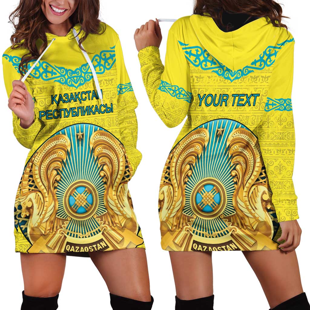 Personalized Kazakhstan Emblem Hoodie Dress Kazakh Pattern