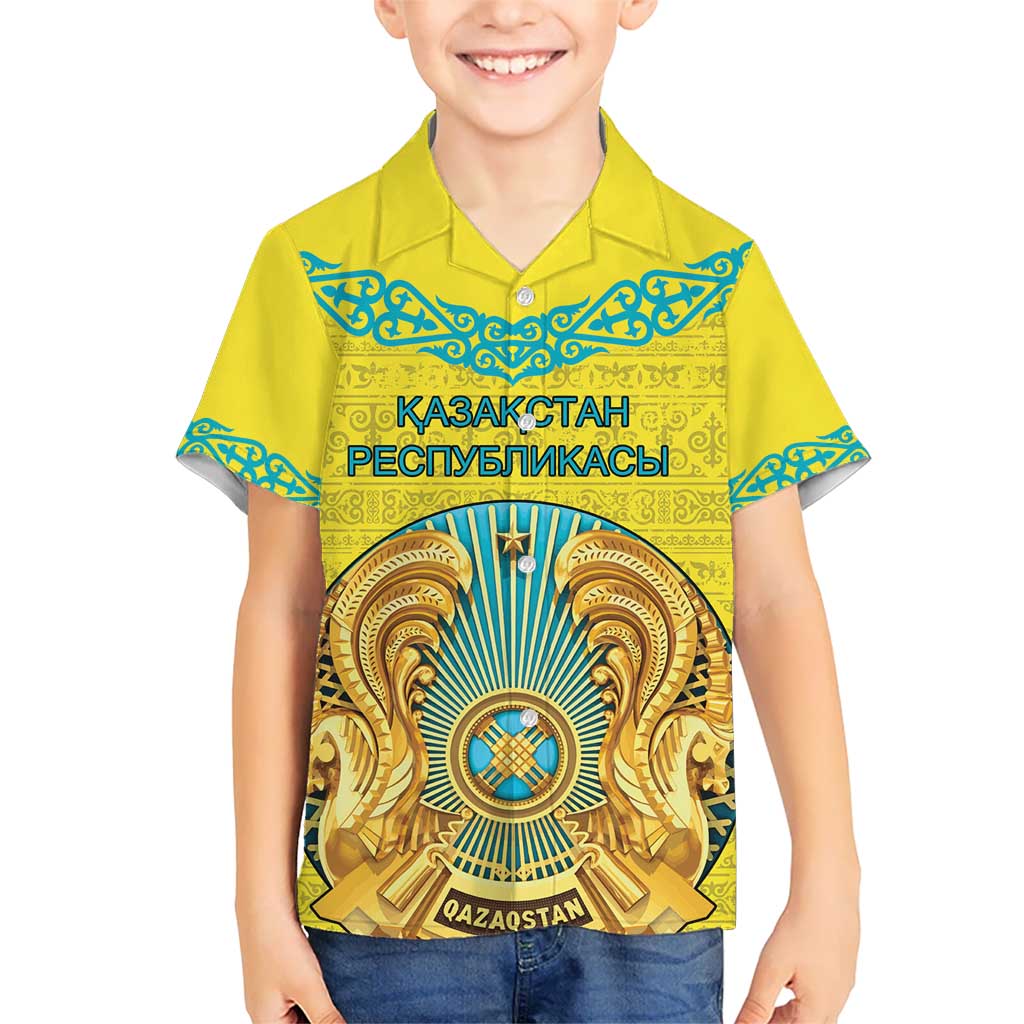 Personalized Kazakhstan Emblem Kid Hawaiian Shirt Kazakh Pattern