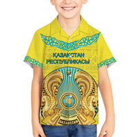 Personalized Kazakhstan Emblem Kid Hawaiian Shirt Kazakh Pattern