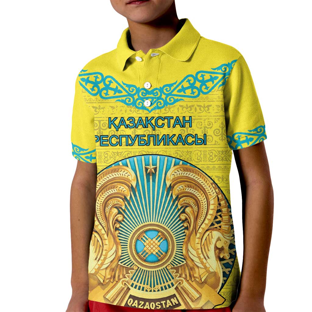 Personalized Kazakhstan Emblem Kid Polo Shirt Kazakh Pattern