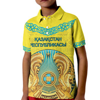 Personalized Kazakhstan Emblem Kid Polo Shirt Kazakh Pattern