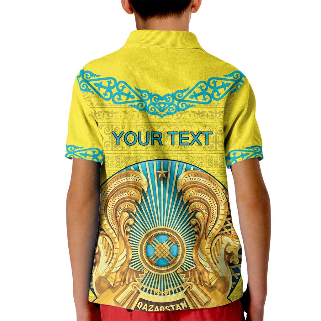 Personalized Kazakhstan Emblem Kid Polo Shirt Kazakh Pattern