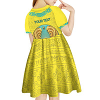 Personalized Kazakhstan Emblem Kid Short Sleeve Dress Kazakh Pattern