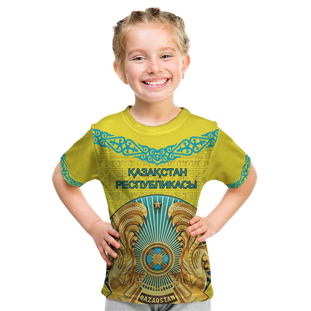 Personalized Kazakhstan Emblem Kid T Shirt Kazakh Pattern