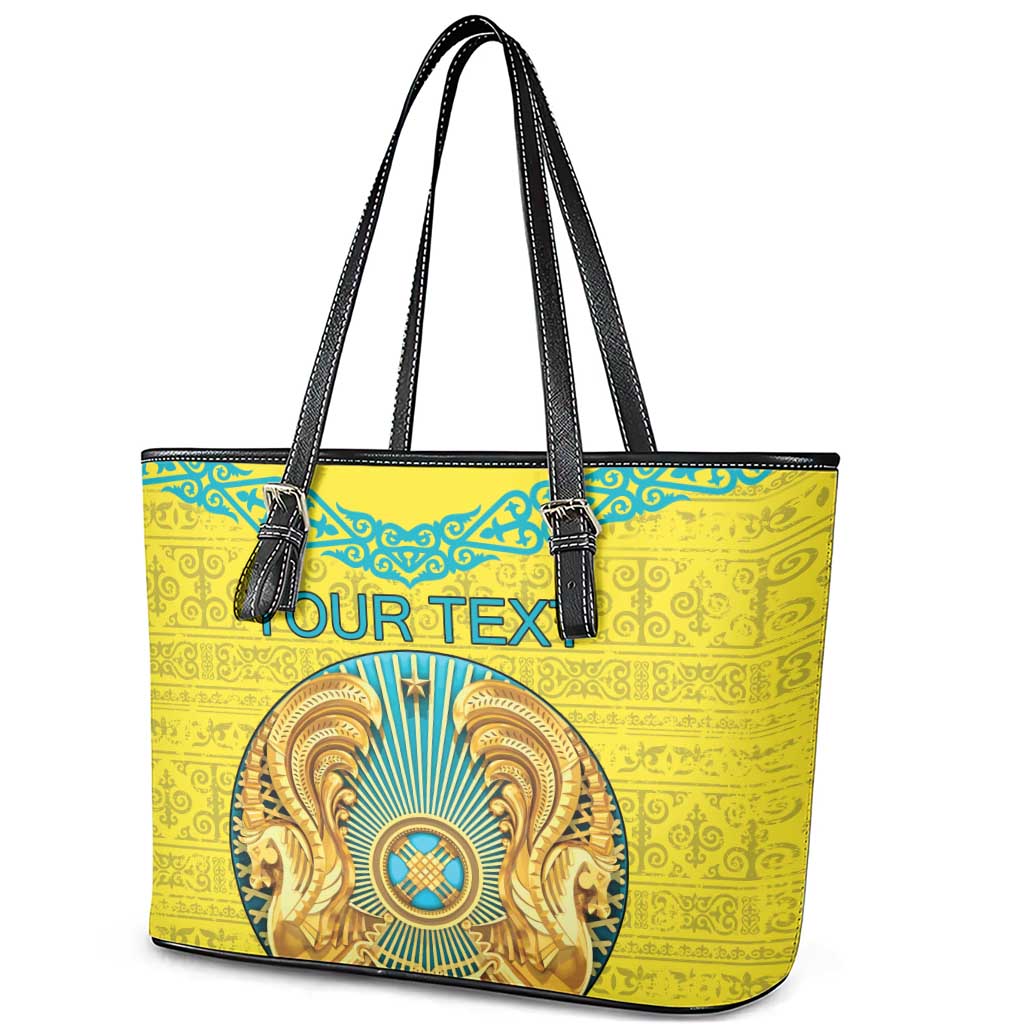 Personalized Kazakhstan Emblem Leather Tote Bag Kazakh Pattern