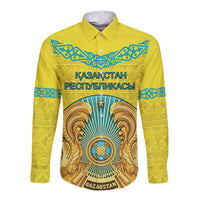 Personalized Kazakhstan Emblem Long Sleeve Button Shirt Kazakh Pattern