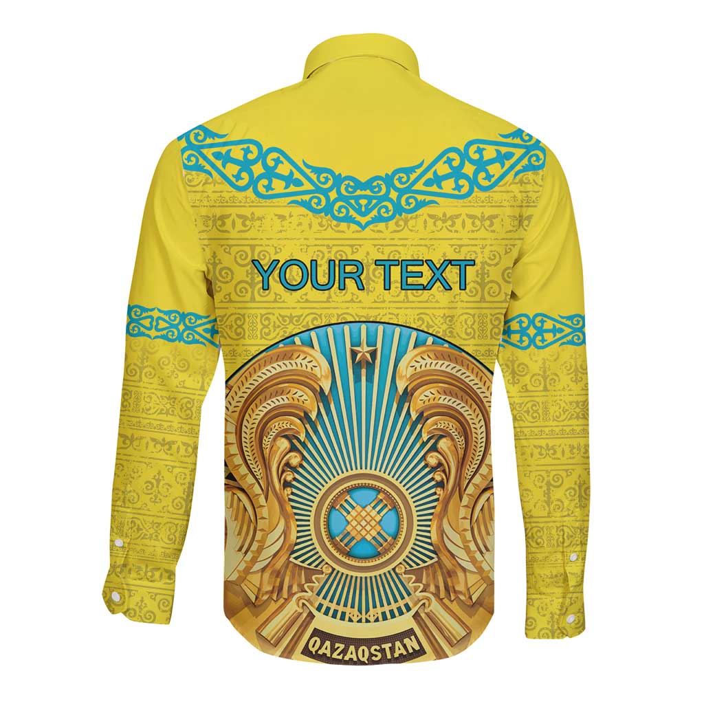 Personalized Kazakhstan Emblem Long Sleeve Button Shirt Kazakh Pattern