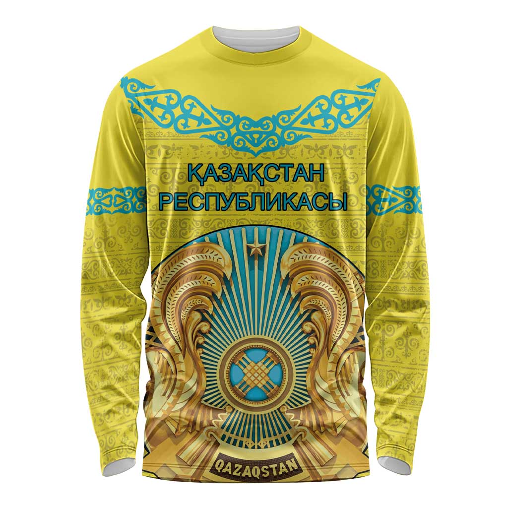 Personalized Kazakhstan Emblem Long Sleeve Shirt Kazakh Pattern