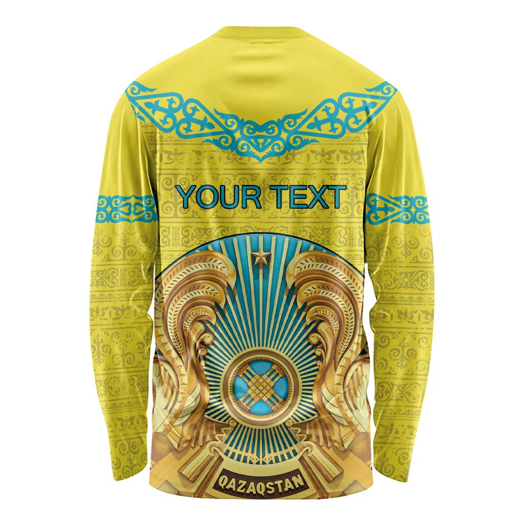 Personalized Kazakhstan Emblem Long Sleeve Shirt Kazakh Pattern
