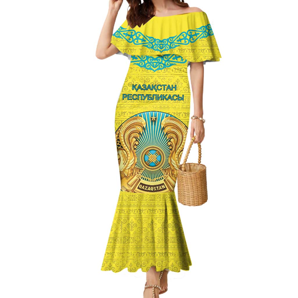Personalized Kazakhstan Emblem Mermaid Dress Kazakh Pattern