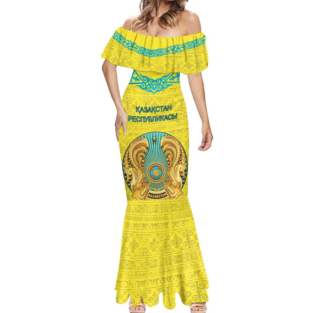 Personalized Kazakhstan Emblem Mermaid Dress Kazakh Pattern