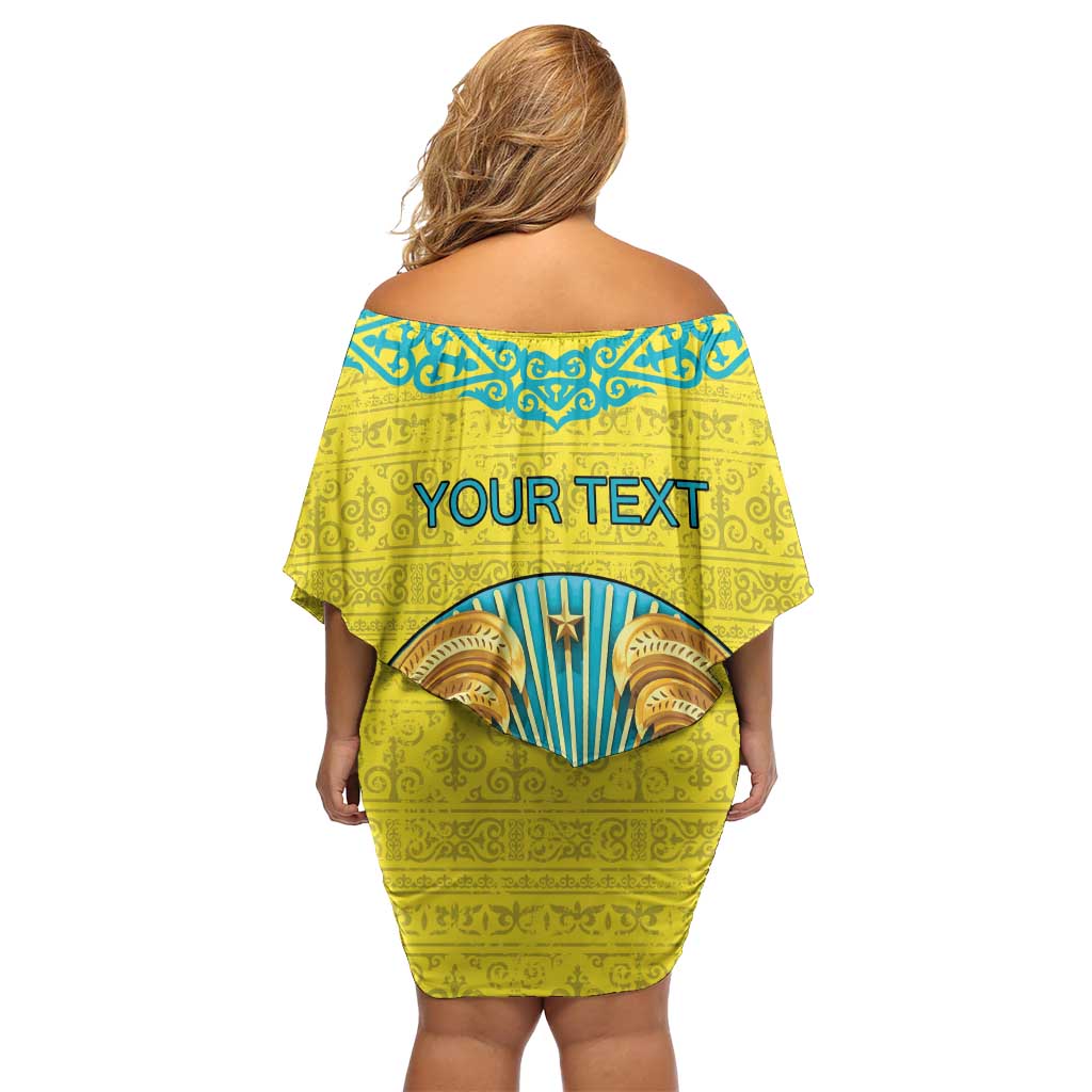 Personalized Kazakhstan Emblem Off Shoulder Short Dress Kazakh Pattern