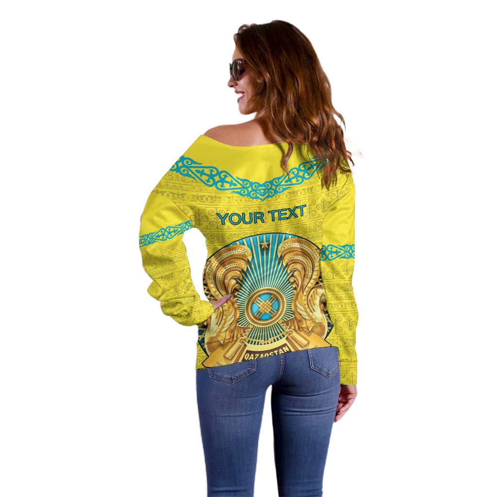 Personalized Kazakhstan Emblem Off Shoulder Sweater Kazakh Pattern