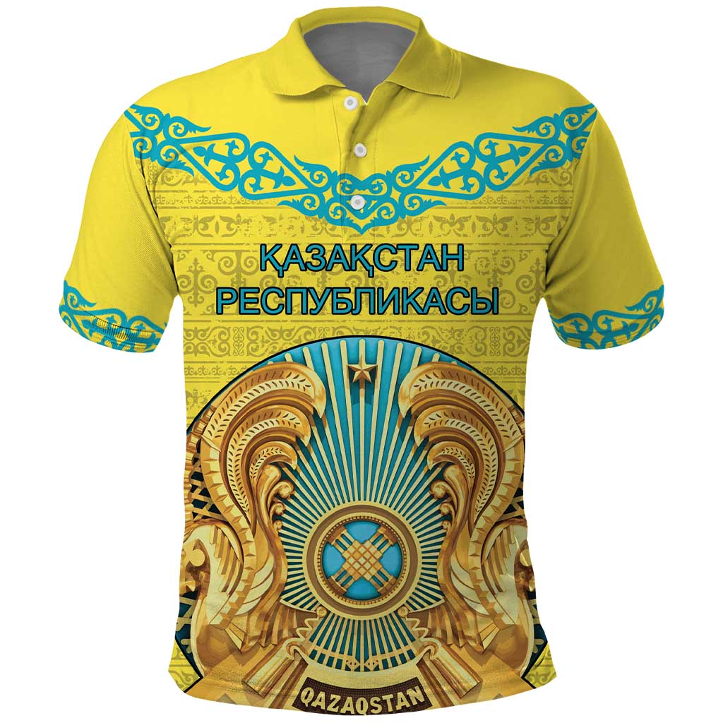 Personalized Kazakhstan Emblem Polo Shirt Kazakh Pattern