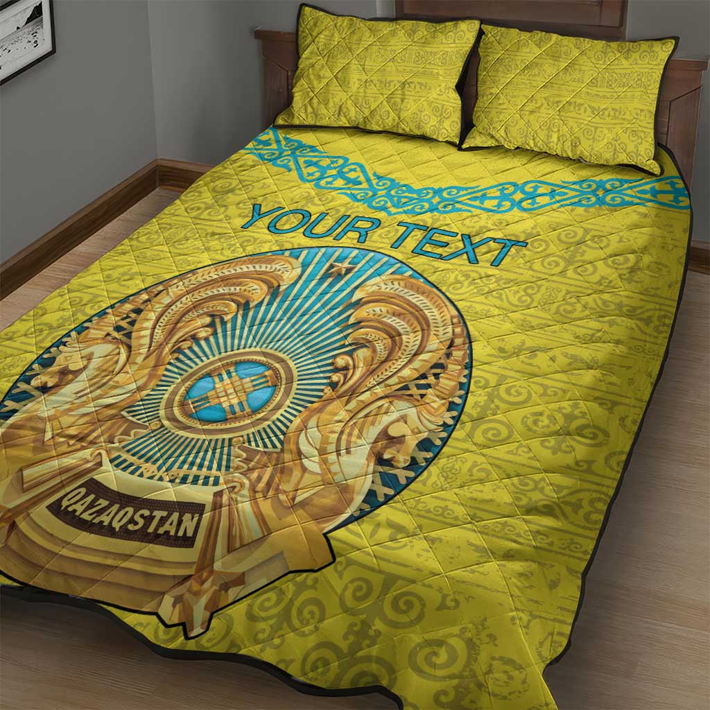Personalized Kazakhstan Emblem Quilt Bed Set Kazakh Pattern