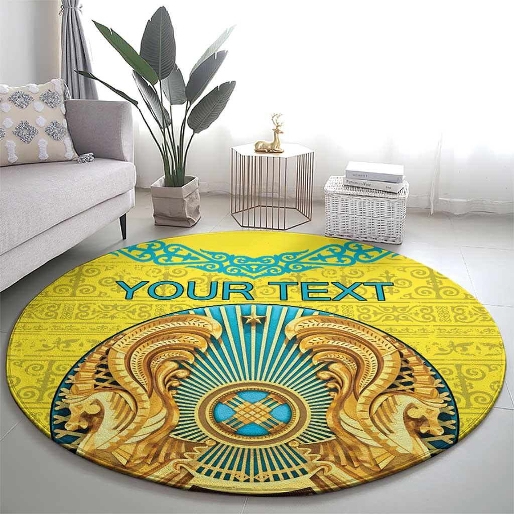 Personalized Kazakhstan Emblem Round Carpet Kazakh Pattern