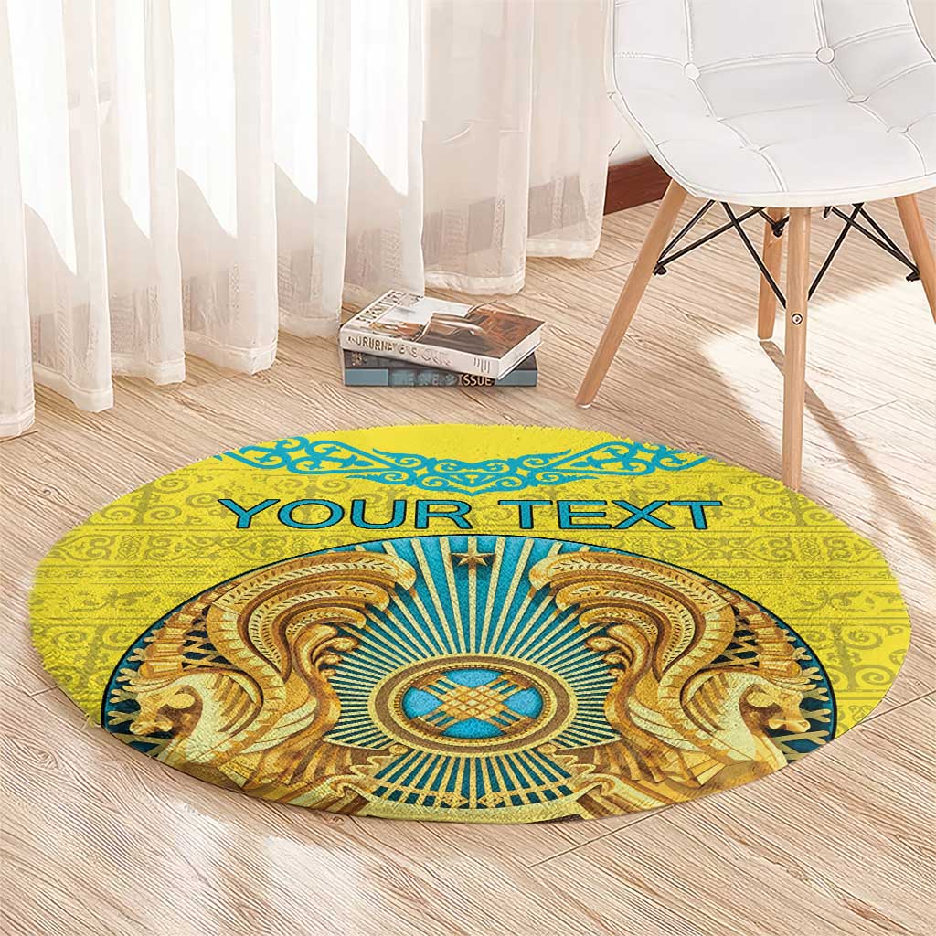 Personalized Kazakhstan Emblem Round Carpet Kazakh Pattern
