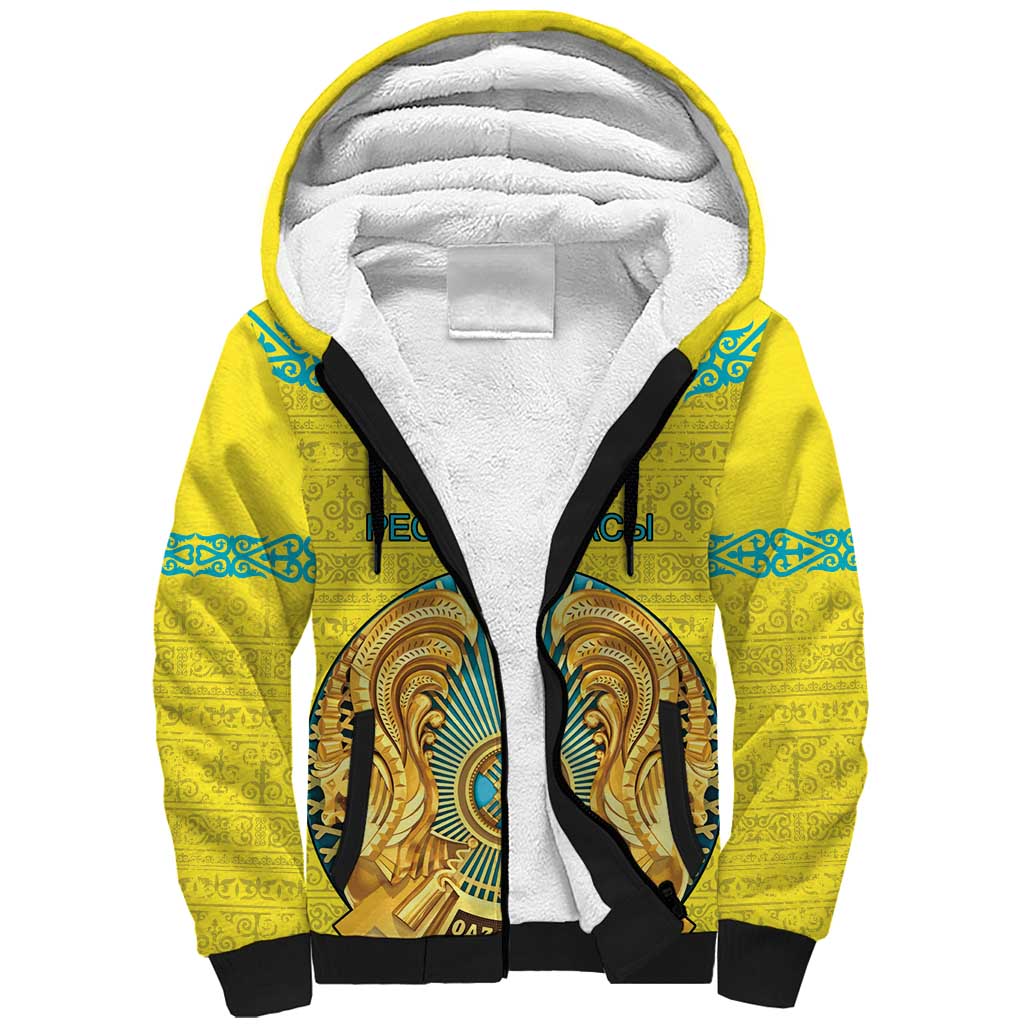 Personalized Kazakhstan Emblem Sherpa Hoodie Kazakh Pattern