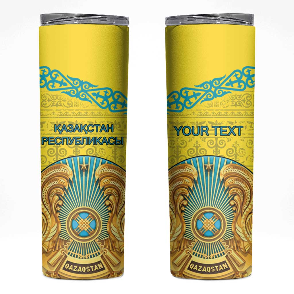 Personalized Kazakhstan Emblem Skinny Tumbler Kazakh Pattern