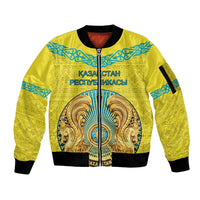Personalized Kazakhstan Emblem Sleeve Zip Bomber Jacket Kazakh Pattern