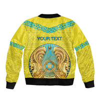 Personalized Kazakhstan Emblem Sleeve Zip Bomber Jacket Kazakh Pattern