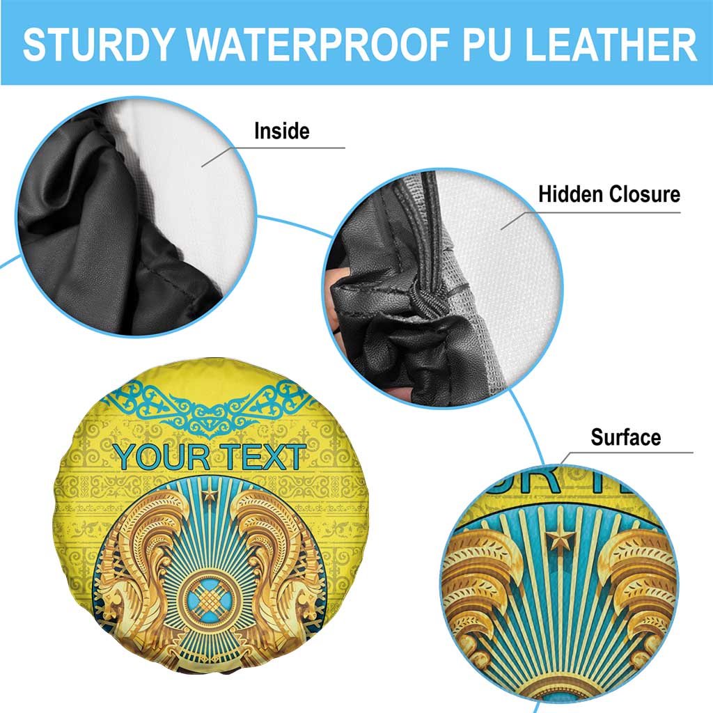 Personalized Kazakhstan Emblem Spare Tire Cover Kazakh Pattern