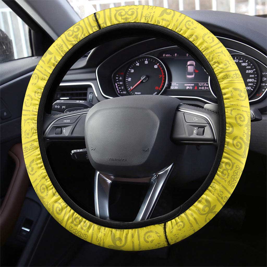 Kazakhstan Emblem Steering Wheel Cover Kazakh Pattern