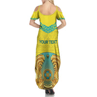 Personalized Kazakhstan Emblem Summer Maxi Dress Kazakh Pattern