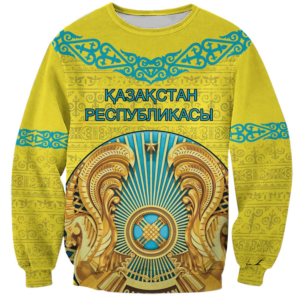 Personalized Kazakhstan Emblem Sweatshirt Kazakh Pattern