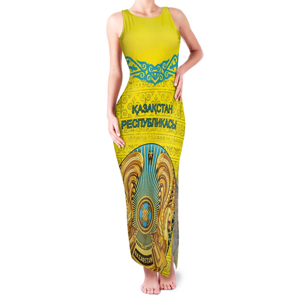 Personalized Kazakhstan Emblem Tank Maxi Dress Kazakh Pattern