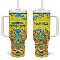 Personalized Kazakhstan Emblem Tumbler With Handle Kazakh Pattern