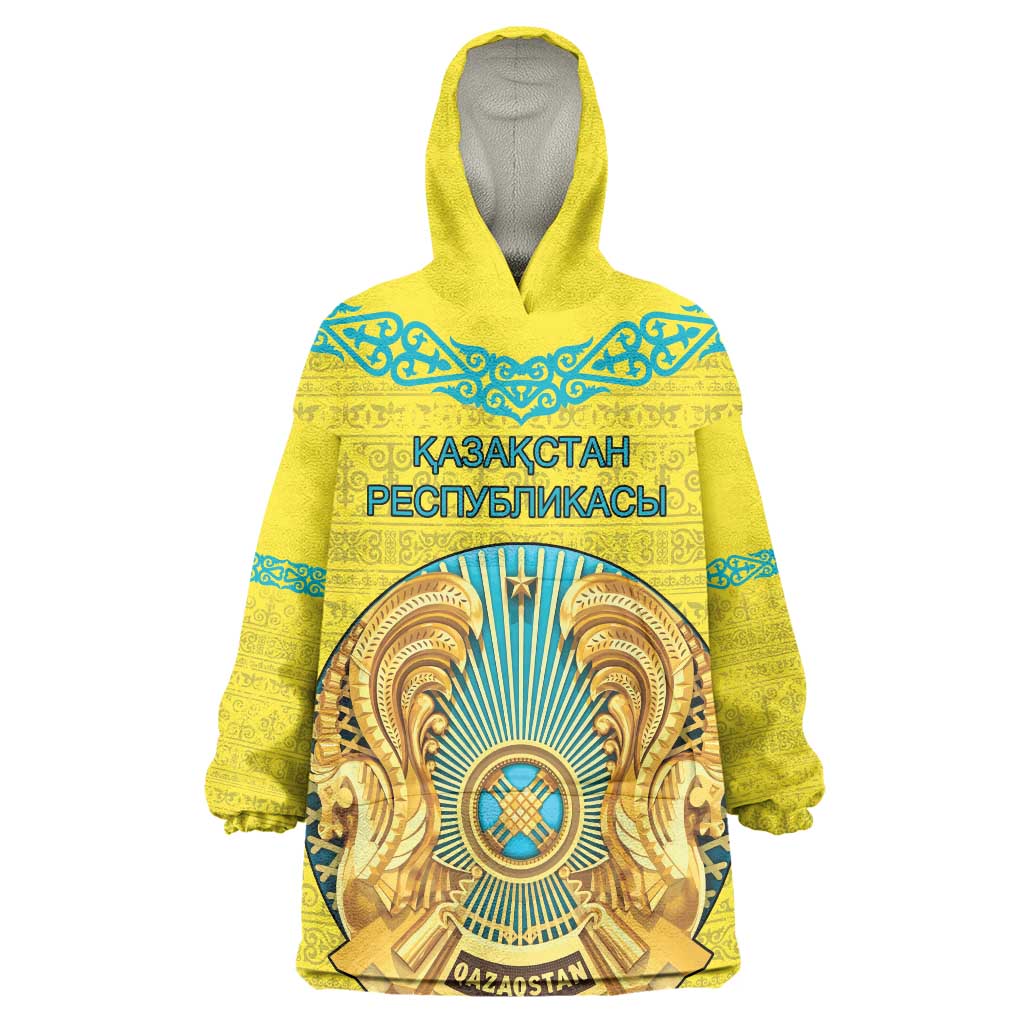 Personalized Kazakhstan Emblem Wearable Blanket Hoodie Kazakh Pattern