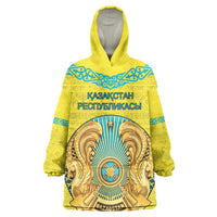 Personalized Kazakhstan Emblem Wearable Blanket Hoodie Kazakh Pattern