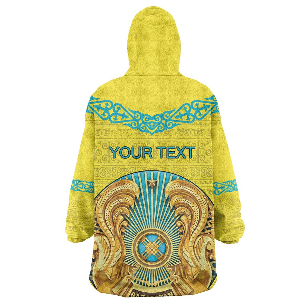Personalized Kazakhstan Emblem Wearable Blanket Hoodie Kazakh Pattern