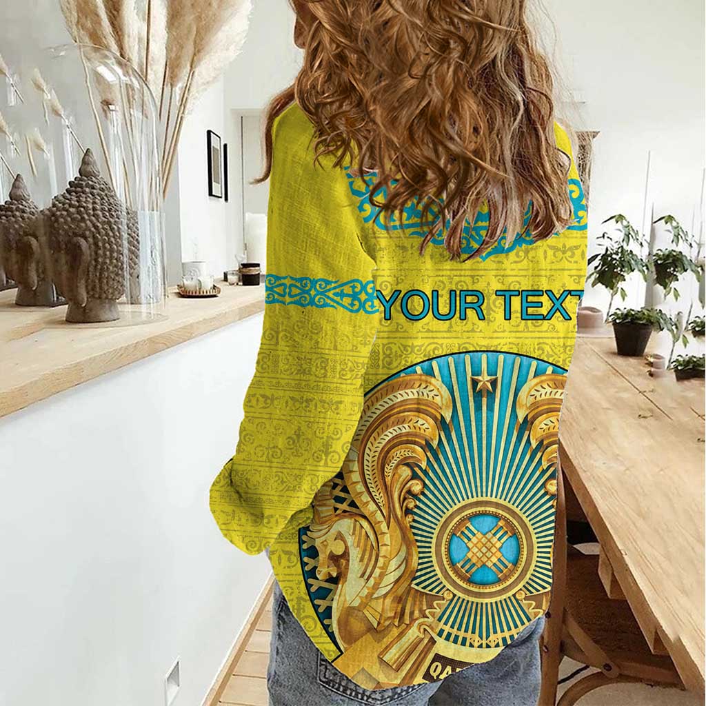 Personalized Kazakhstan Emblem Women Casual Shirt Kazakh Pattern