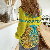 Personalized Kazakhstan Emblem Women Casual Shirt Kazakh Pattern