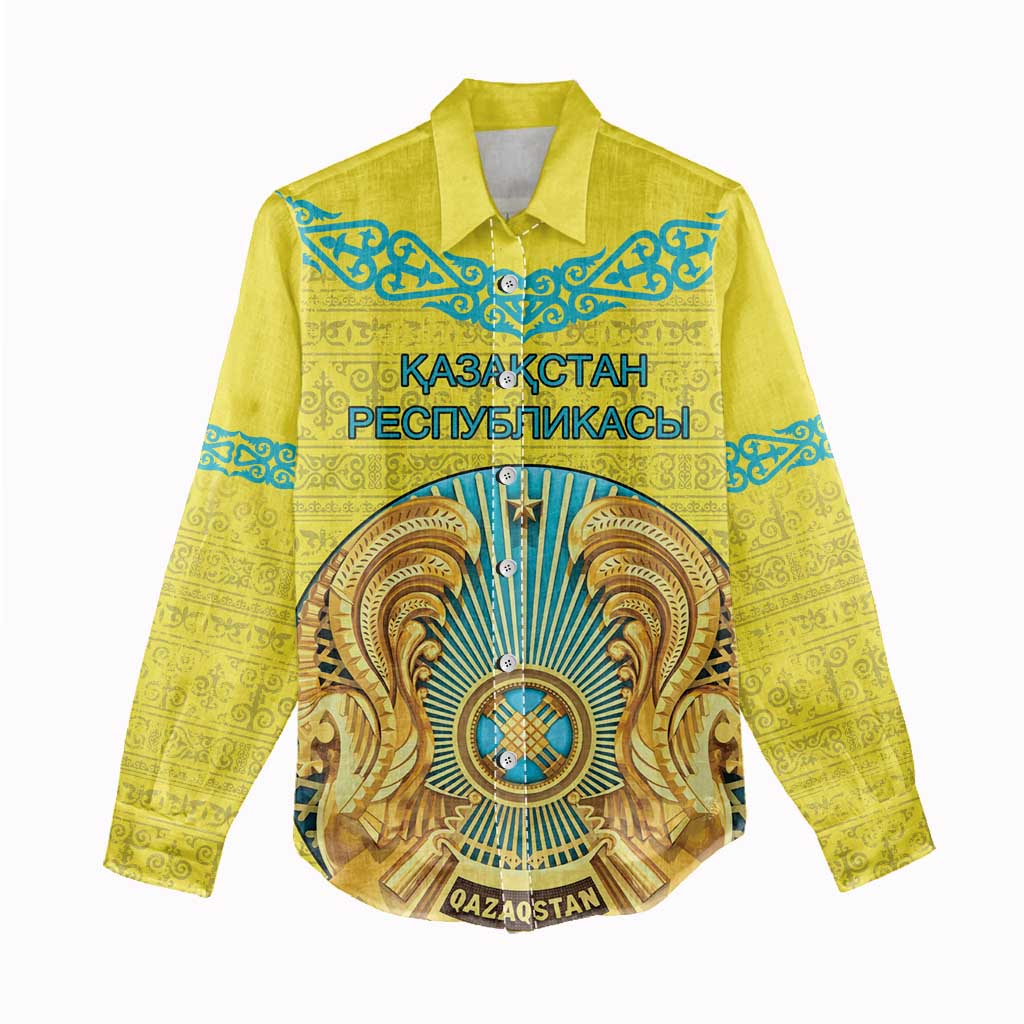 Personalized Kazakhstan Emblem Women Casual Shirt Kazakh Pattern