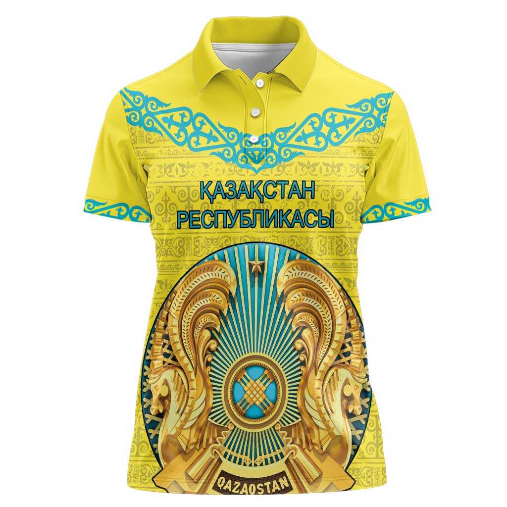 Personalized Kazakhstan Emblem Women Polo Shirt Kazakh Pattern