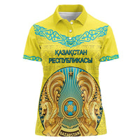 Personalized Kazakhstan Emblem Women Polo Shirt Kazakh Pattern