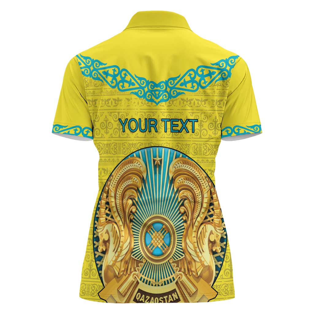 Personalized Kazakhstan Emblem Women Polo Shirt Kazakh Pattern
