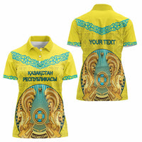 Personalized Kazakhstan Emblem Women Polo Shirt Kazakh Pattern