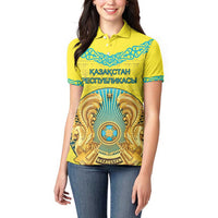 Personalized Kazakhstan Emblem Women Polo Shirt Kazakh Pattern
