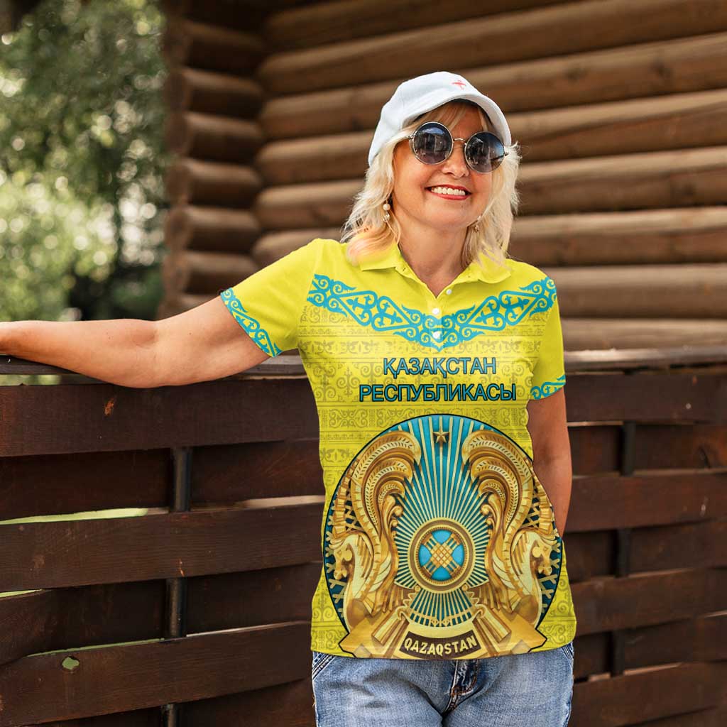 Personalized Kazakhstan Emblem Women Polo Shirt Kazakh Pattern