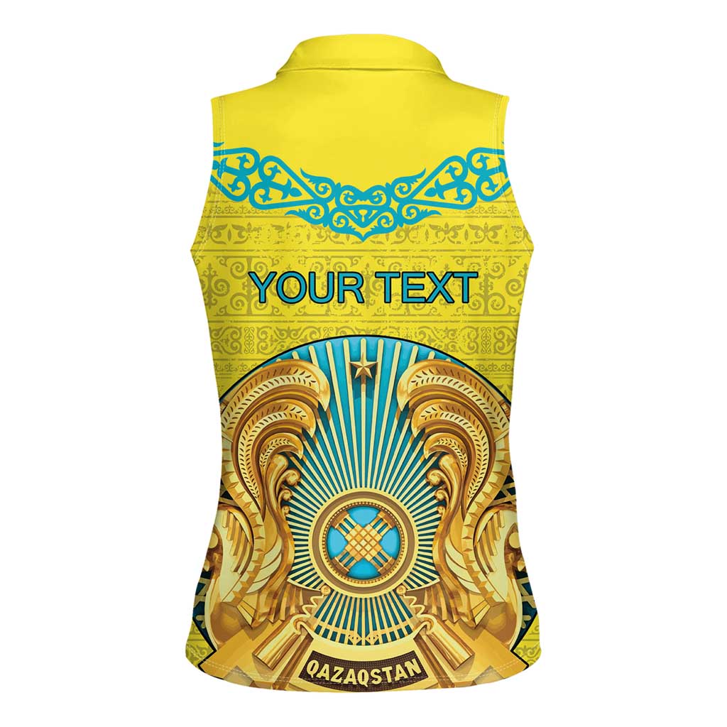 Personalized Kazakhstan Emblem Women Sleeveless Polo Shirt Kazakh Pattern